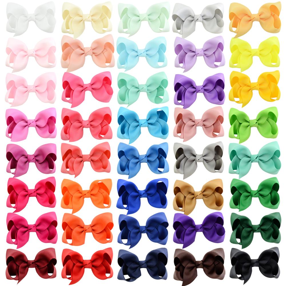 Wholesale 40pcs Mini Hair Clips Bow Boutique Custom Logo Grosgrain Solid Color Ribbon Hair Clips For Baby Girls Kids Toddlers