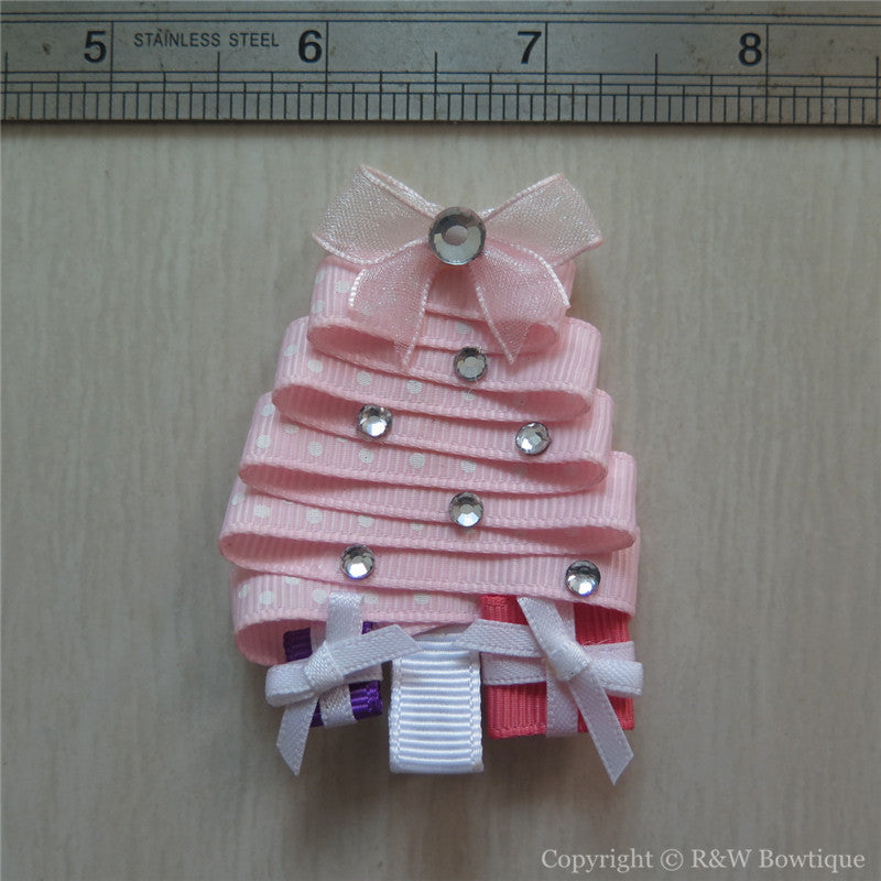 Pink Christmas Tree Sculptured Hair Clip