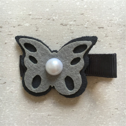 Felt Butterfly Hair Clip - Grey