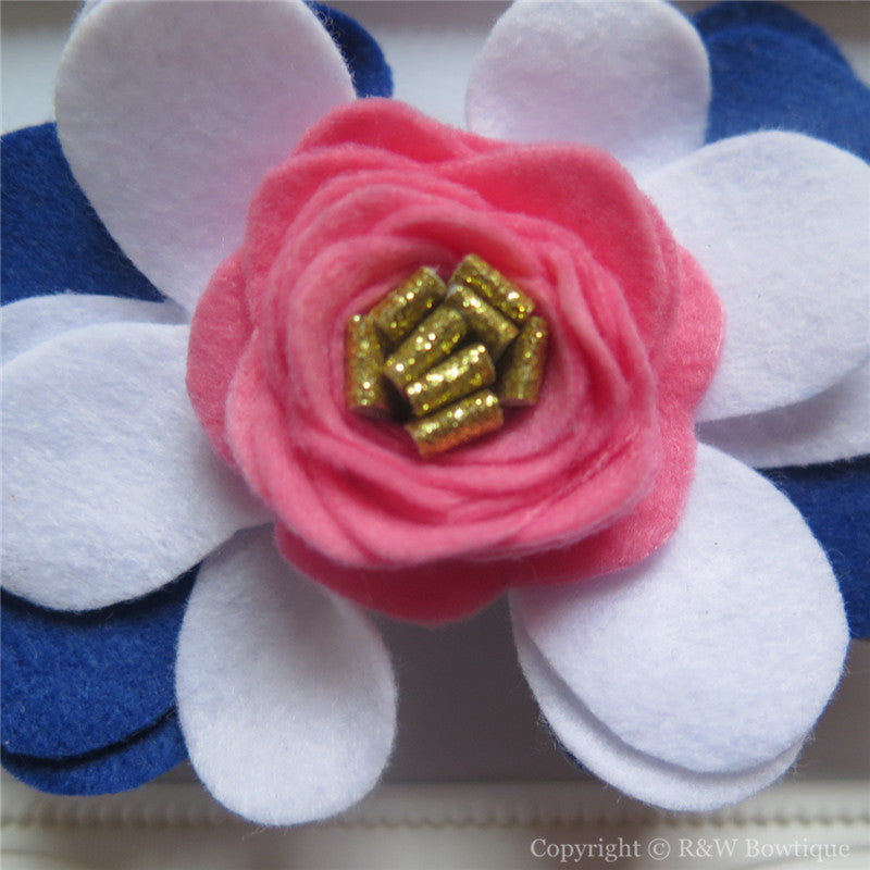 Coral Navy and Gold Felt Flower Crown Headband