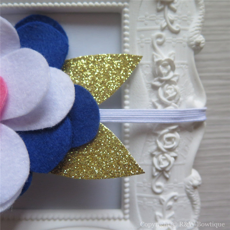 Coral Navy and Gold Felt Flower Crown Headband