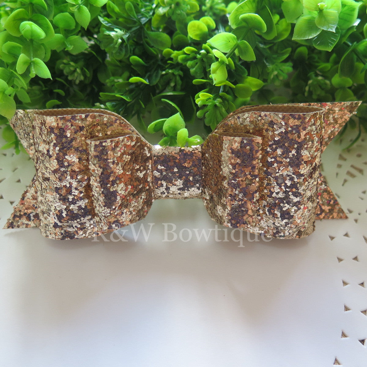 Pale Gold Glitter Fabric Oversize Hair Bow