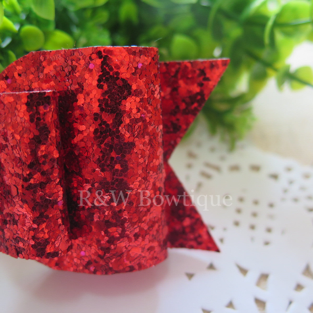 Red Glitter Fabric Oversize Hair Bow