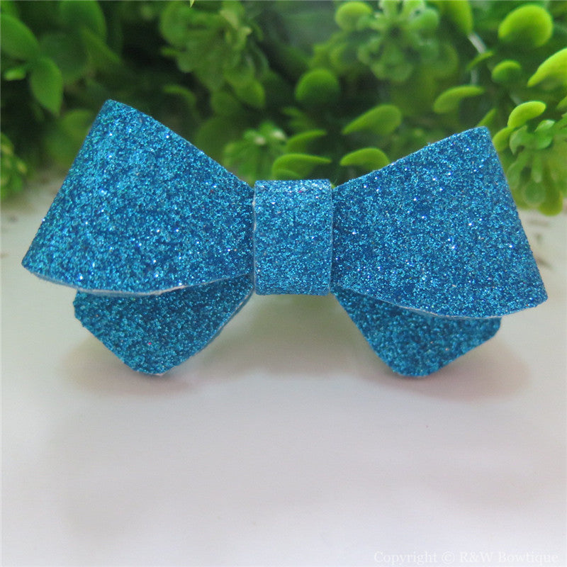 Turquoise Glitter Felt Mini Hair Bow