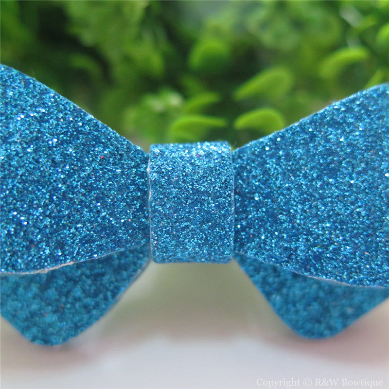 Turquoise Glitter Felt Mini Hair Bow