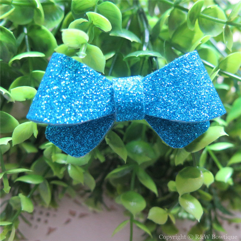 Turquoise Glitter Felt Mini Hair Bow