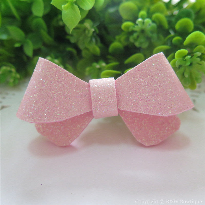 Ice Pink Glitter Felt Mini Hair Bow