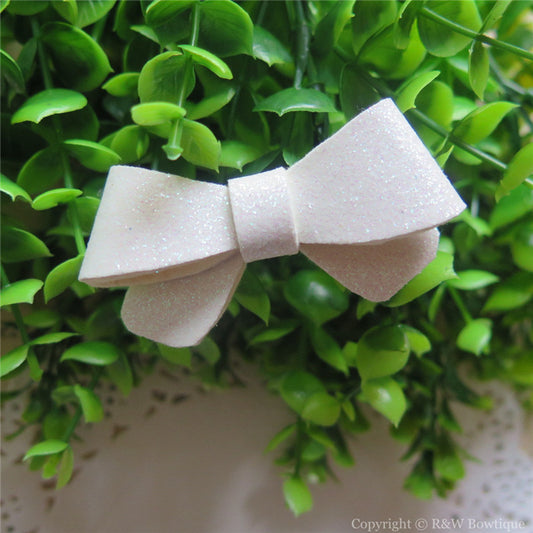 White Glitter Felt Mini Hair Bow