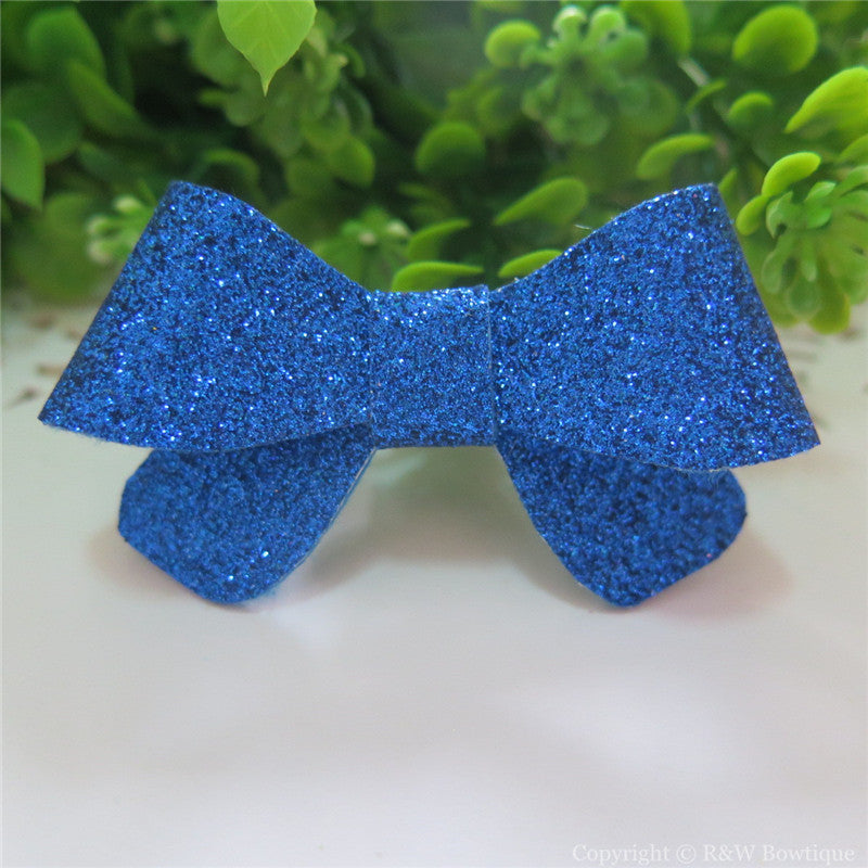 Royal Blue Thin Glitter Felt Mini Hair Bow