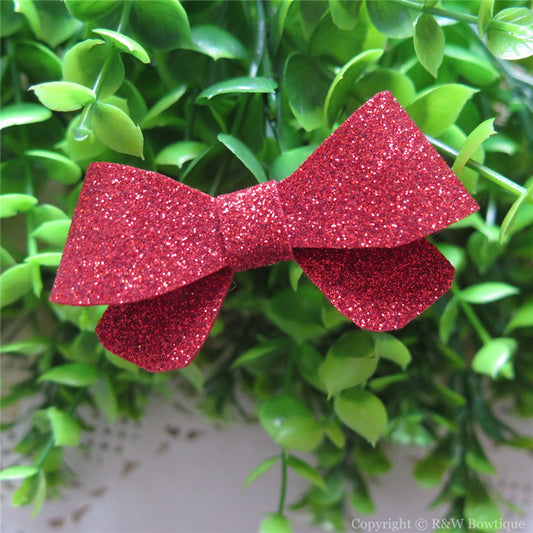 Red Thin Glitter Felt Mini Hair Bow