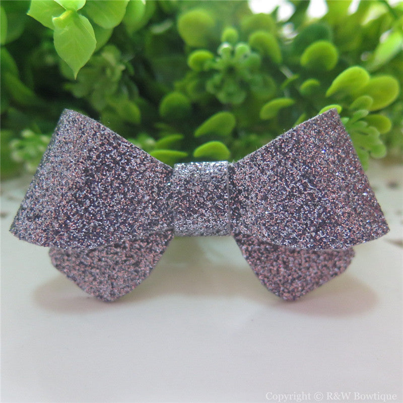 Grey Thin Glitter Felt Mini Hair Bow