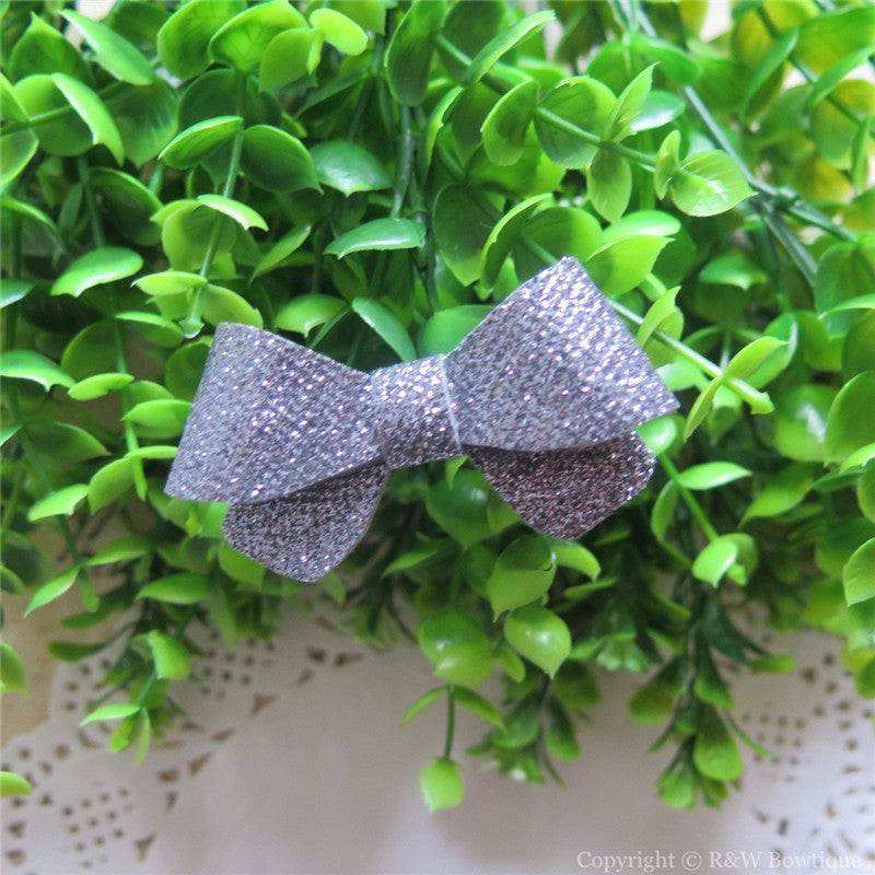 Grey Thin Glitter Felt Mini Hair Bow