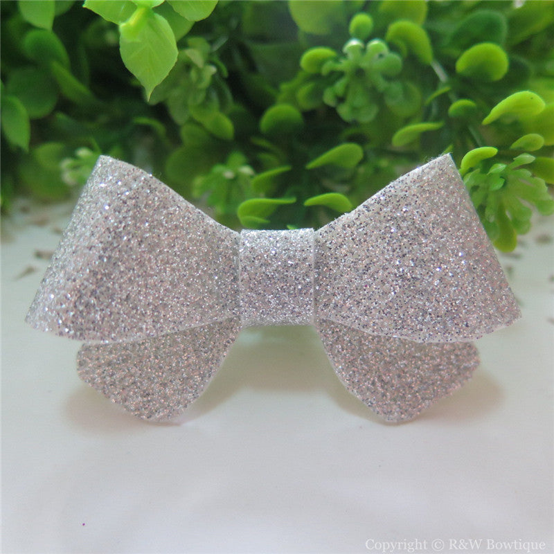 Silver Thin Glitter Felt Mini Hair Bow 