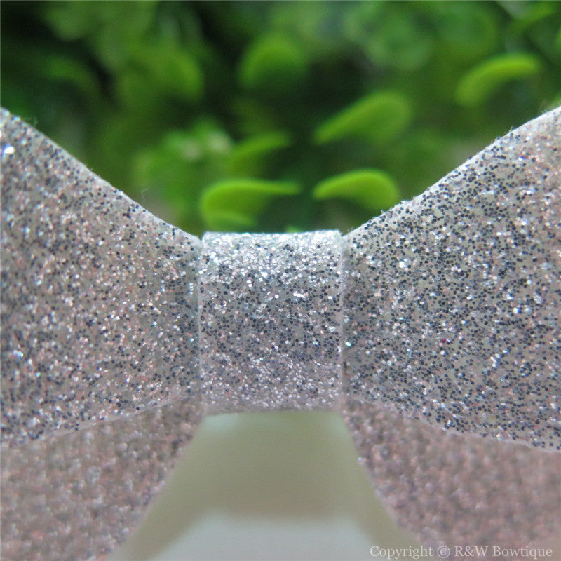 Silver Thin Glitter Felt Mini Hair Bow 