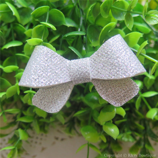 Silver Thin Glitter Felt Mini Hair Bow 