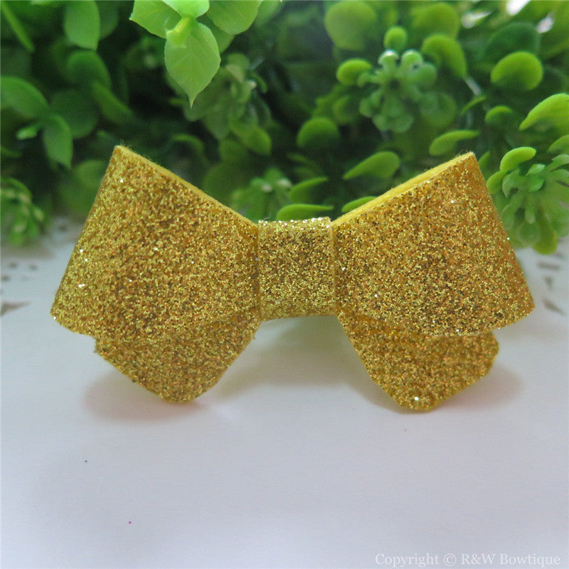 Bright Gold Thin Glitter Felt Mini Hair Bow