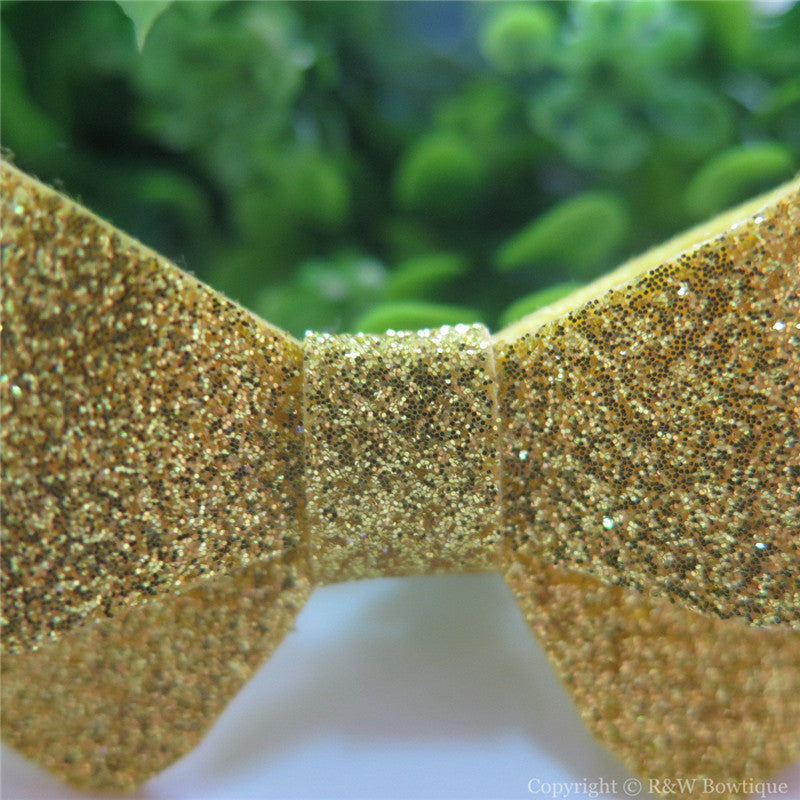 Bright Gold Thin Glitter Felt Mini Hair Bow