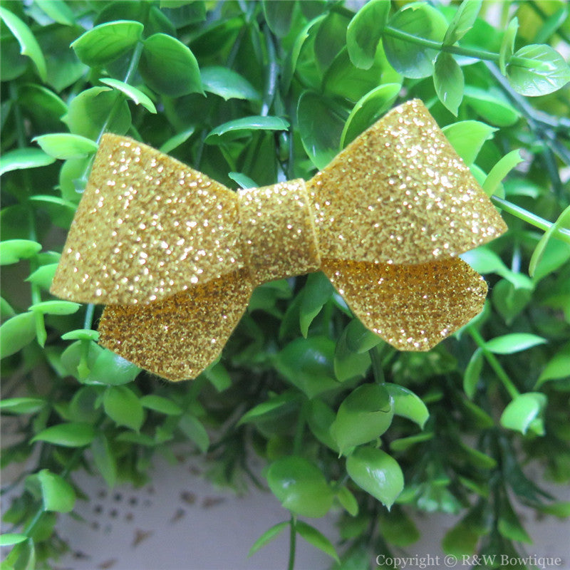 Bright Gold Thin Glitter Felt Mini Hair Bow