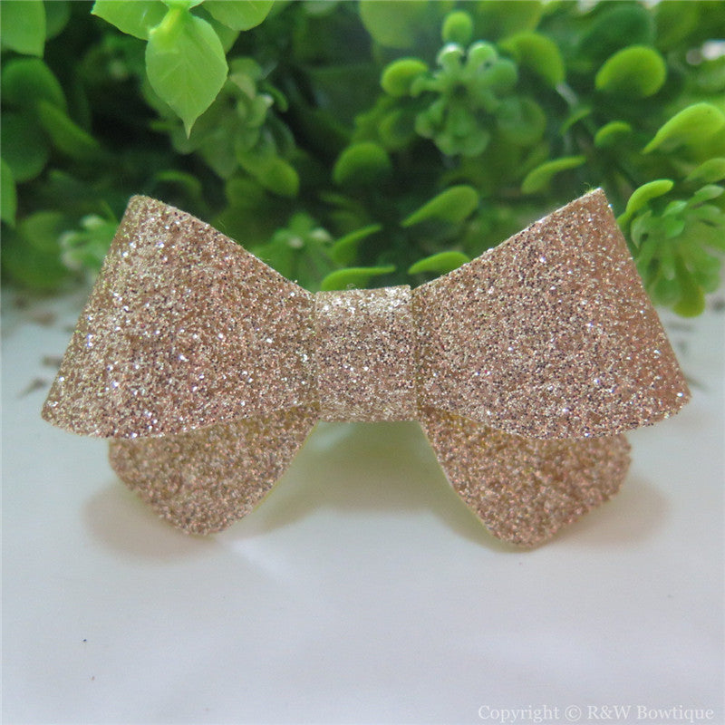 Pale Gold Thin Glitter Felt Mini Hair Bow