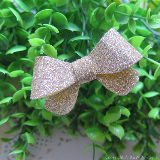 Pale Gold Thin Glitter Felt Mini Hair Bow