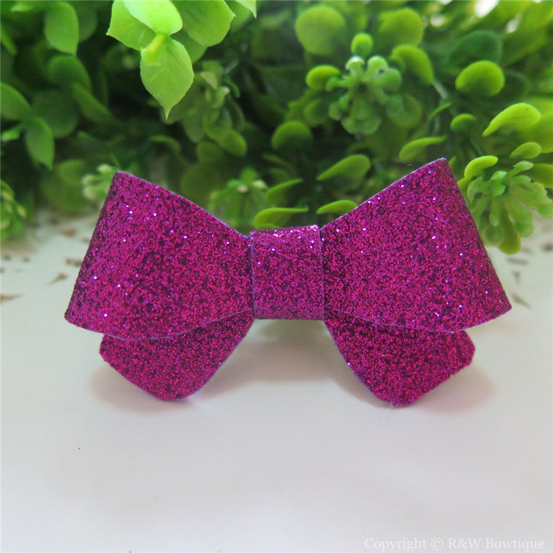 Fuchsia Thin Glitter Felt Mini Hair Bow