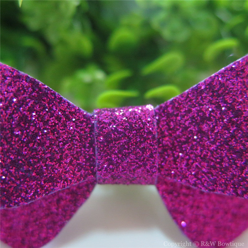 Fuchsia Thin Glitter Felt Mini Hair Bow