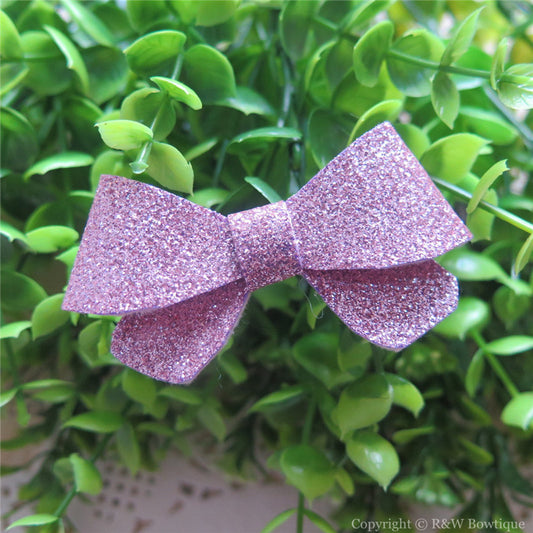 Pale Pink Thin Glitter Felt Mini Hair Bow