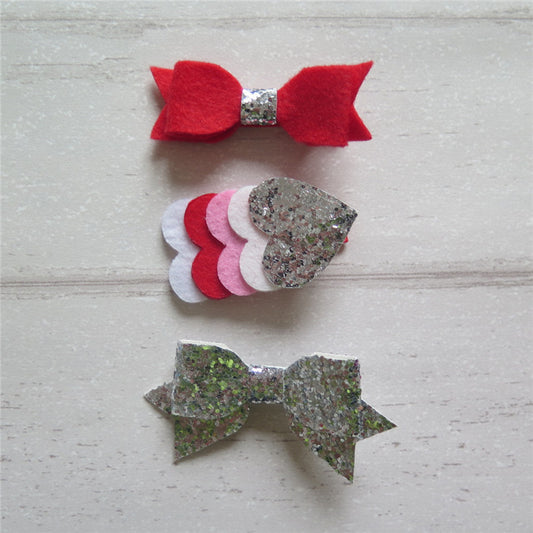 Felt Bow & Heart Clips Set of 3 - Red & Silver Mix