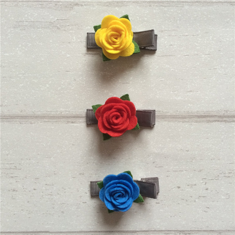 Felt Rose Clip Set of 3 - Bright Mix