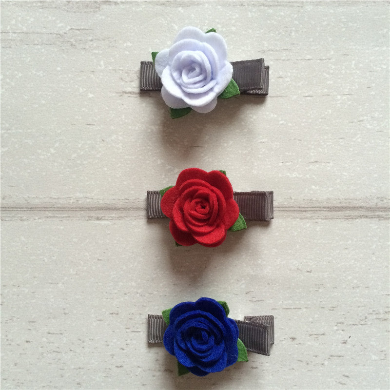 Felt Rose Clip Set of 3 - Patriotic Mix