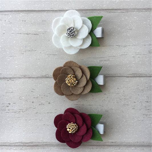 Felt Hibiscus Clip Set of 3 - Neutral Mix