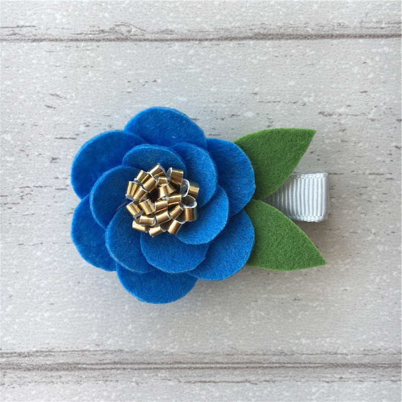 Felt Hibiscus Clip Set of 3 - Blue Mix