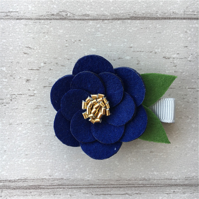 Felt Hibiscus Clip Set of 3 - Blue Mix