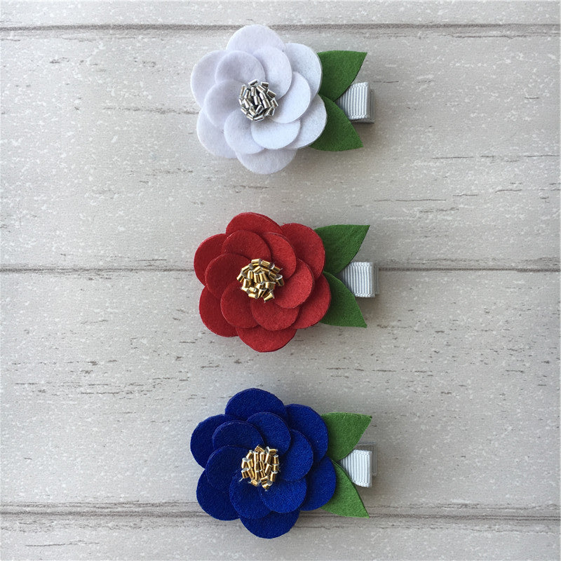 Felt Hibiscus Clip Set of 3 - Patriotic Mix