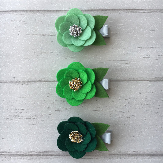 Felt Hibiscus Clip Set of 3 - Green Mix