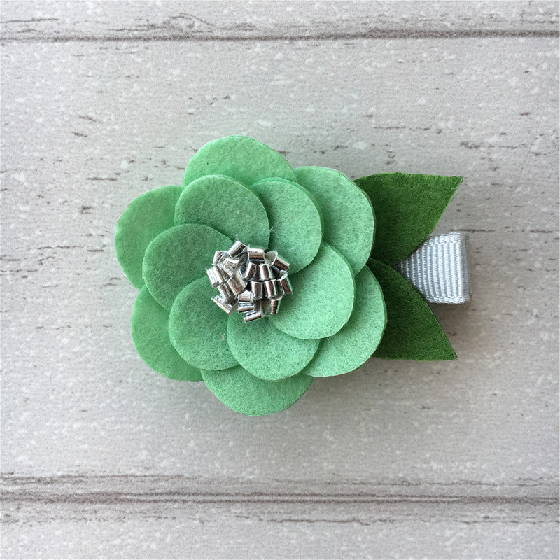 Felt Hibiscus Clip Set of 3 - Green Mix