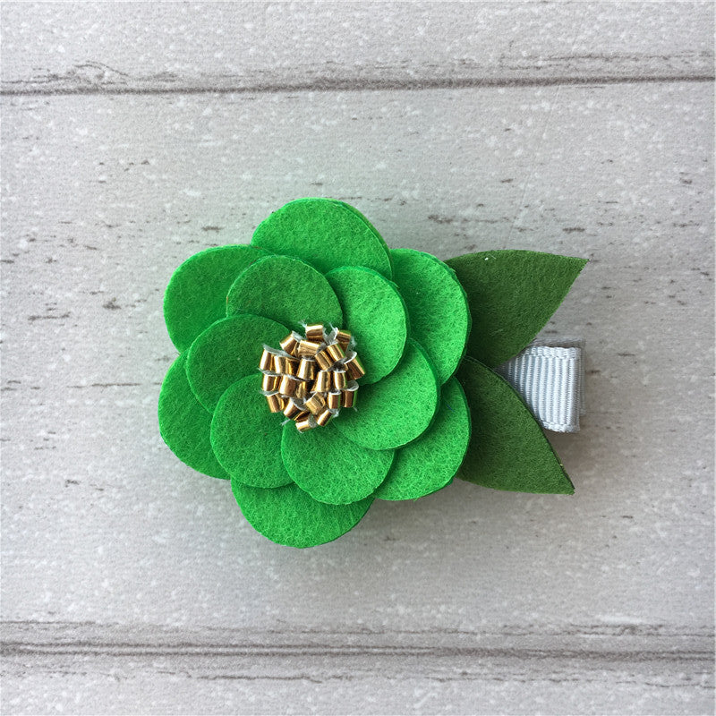 Felt Hibiscus Clip Set of 3 - Green Mix