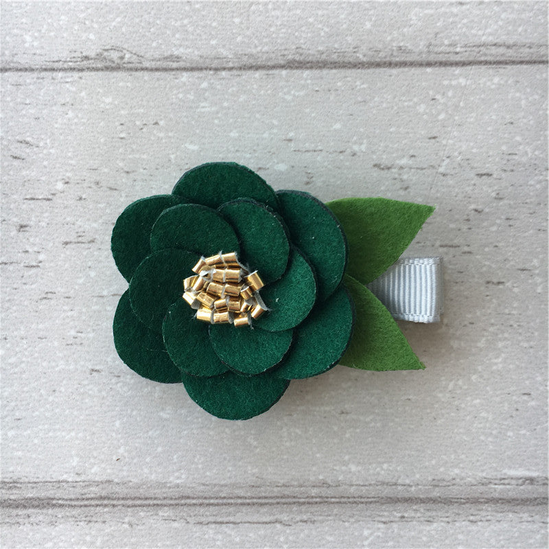 Felt Hibiscus Clip Set of 3 - Green Mix