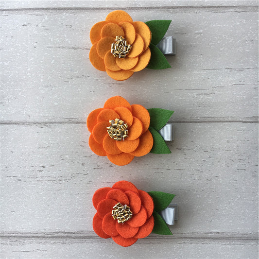 Felt Hibiscus Clip Set of 3 - Orange Mix