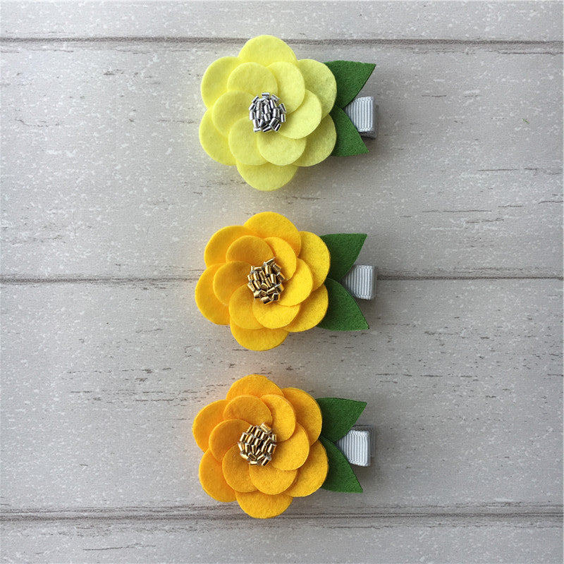 Felt Hibiscus Clip Set of 3 - Yellow Mix