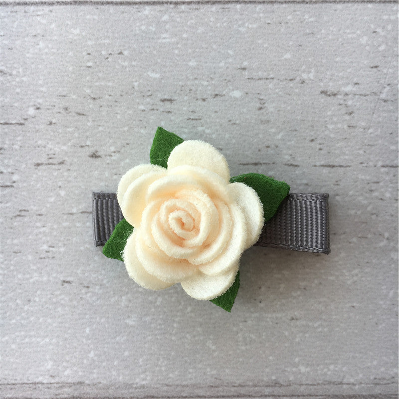 Felt Rose Clip Set of 3 - Ivory Mix