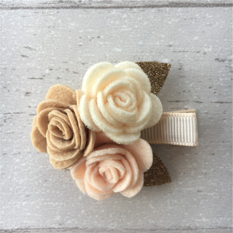 Felt Rose Cluster Hair Clip - Ivory Mix